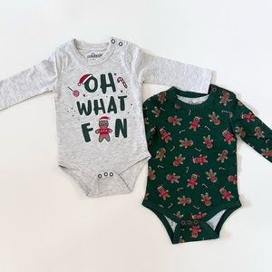 NWT Bundle 2 Christmas Print Bundle Onesies 6-9 months / Green and Grey